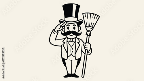 Cartoon Janitor with Broom Illustration