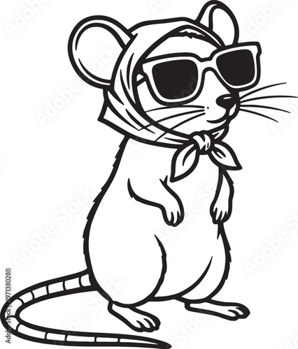cartoon mouse wearing sunglasses and headscarf