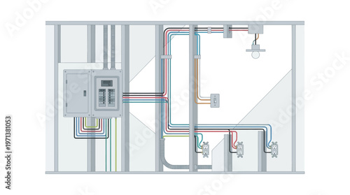 Residential Electrical Wiring Diagram and Schematic of Wall Installation with Breaker Panel