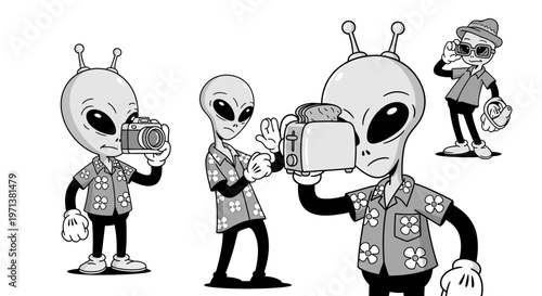 Aliens taking pictures with cameras.