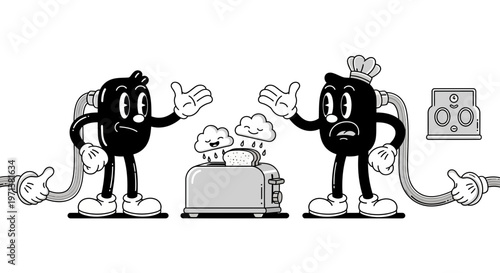 Black cartoon lightbulbs with shocked expressions.