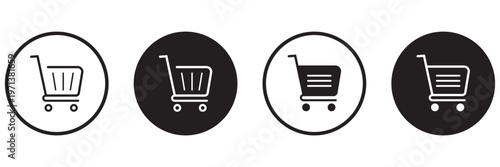 Shopping cart icons set. Shopping basket icon collection. Shopping cart line and flat icon. Internet shop symbol. Web store shopping cart - stock vector.