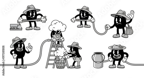 Cartoon firemen working together fire.