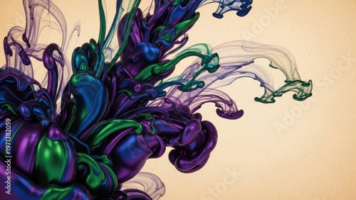 Abstract Swirls of Purple Green Ink