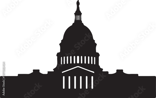 United States Capitol icon in silhouette on white background.