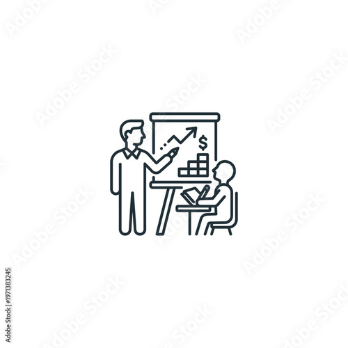 Two businessmen discussing financial data.