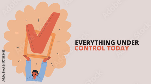 Cartoon vector illustration of woman holding a checkbox with a checkmark, symbolizing decisions, completion, and achievement