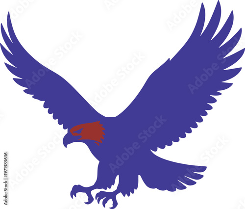 purple eagle with red patch on head spreading wings
