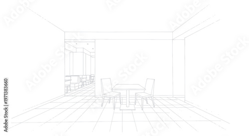 Architectural blueprint of a modern dining room interior design.