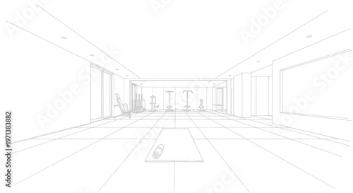 Architectural blueprint of a modern interior space with minimalist design and open layout.