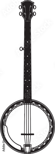 Black and white silhouette of a banjo instrument also transparent background musical instrument string instrument