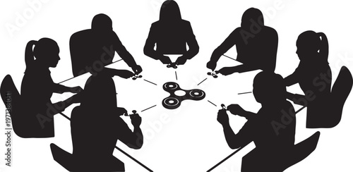 Black Solid Female Directors Fidget Spinner Silhouettes Set of Six on White Background