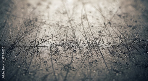 Close-up of a scratched metal surface with a textured, gritty background
