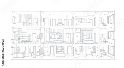 Architectural Drawing of a Multi-Story Building Interior.