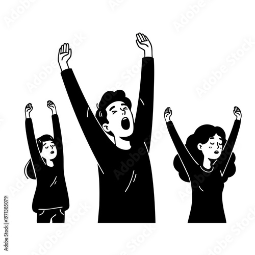 Group of People Yawning and Stretching in the Morning Illustration