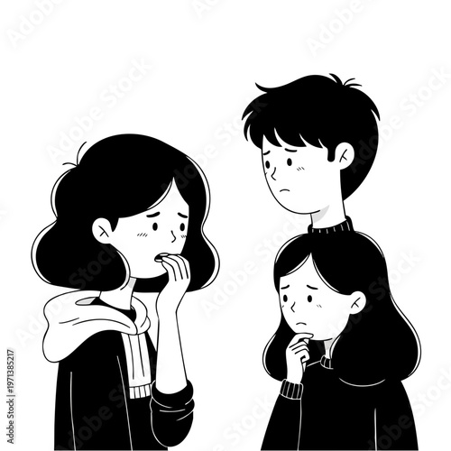 Nervous and Hesitant Young People Vector Illustration
