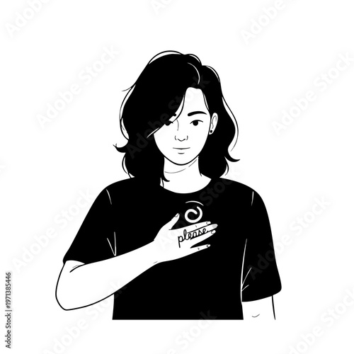 Woman demonstrating the ASL sign for please in minimalist vector style