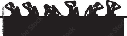 Black Solid Female Executives Stretching Neck Silhouettes Set of Six on White Background