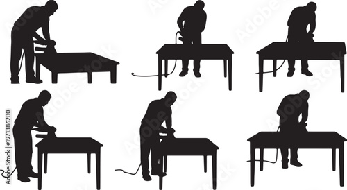 Black Solid Furniture Restorer Orbital Sander Role Silhouettes Set of Six on White Background