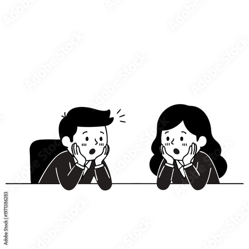 Shocked business man and woman showing surprise and amazement