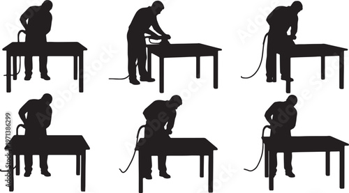 Black Solid Furniture Restorer Orbital Sander Role Silhouettes Set of Six on White Background