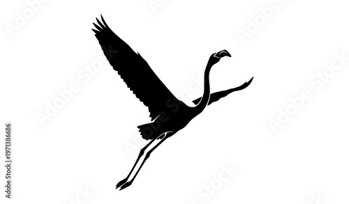 Flamingo silhouette upward flight dynamic wing pose tropical bird vector isolated on white