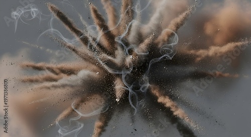 Explosion of Dust and Smoke with Debris