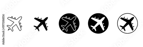 Airplane Icon Set. Aircraft, Plane, Flight, Aviation Line and Solid Icons. Travel, Airport, Air Transport Vector Illustration Collection