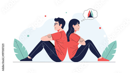 Unhappy couple sitting back to back after a conflict or disagreement to represent relationship problems and poor communication.