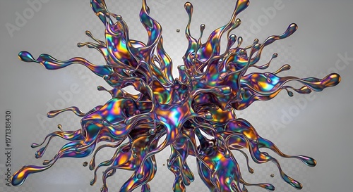 Iridescent Liquid Splash Explosion, Holographic Fluid Dynamics, Abstract 3D Render