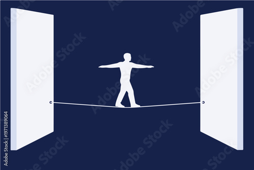 Compliance Management Concept with Professional Walking Tightrope Between Regulatory Boundaries Representing Risk Control and Legal Balance Illustration