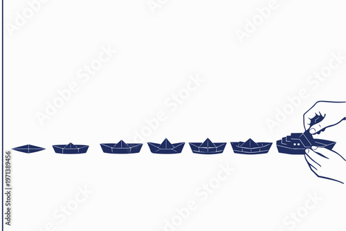 Iterative Design Improvement Concept with Progressive Paper Boat Evolution Showing Product Refinement and Development Stages Illustration