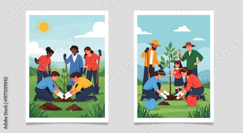 Community members collaborate to plant young trees, fostering environmental stewardship and contributing to a greener, more sustainable future for the planet