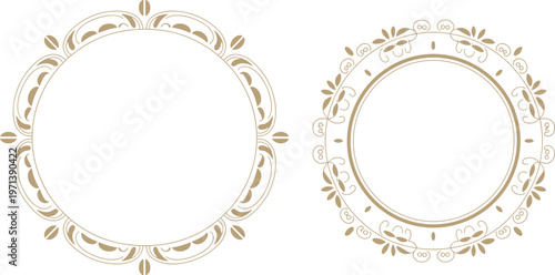 Luxury gold ornamental circular frame set, vintage filigree round border vector for wedding invitation, elegant certificate diploma decoration, royal mandala.