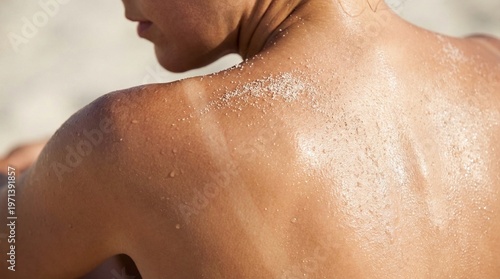Tableau sur toile Close-up of a person's red, sunburnt shoulder with peeling skin after severe UV sun exposure