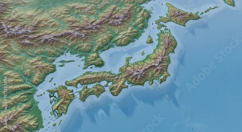 Japan Topographical Map Aerial View