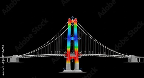 Colorful Suspension Bridge Technical Illustration