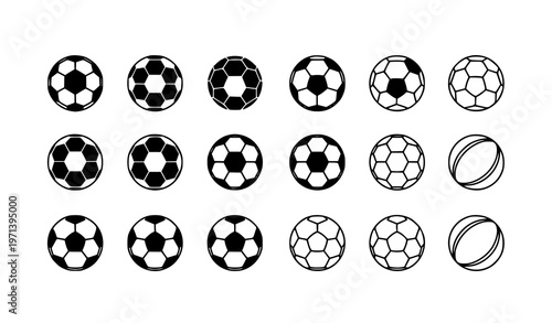 Soccer football ball icon set with filled and outline styles isolated sports balls vector collection