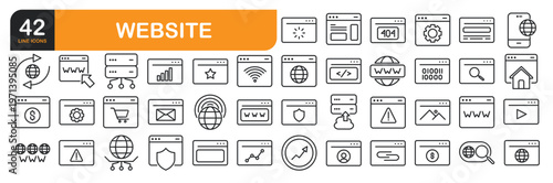 Set of line icons related to Website, Browser. Outline icons collection. Editable stroke. Vector illustration