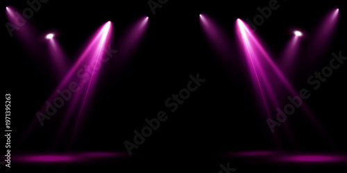 Pink stage lighting with focused spotlights highlighting podium and creating glowing beauty lens flare effect in studio PNG