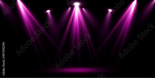 Vibrant pink spotlight beams shining on stage podium with stylish glow and cinematic lens flare in fashion scene PNG