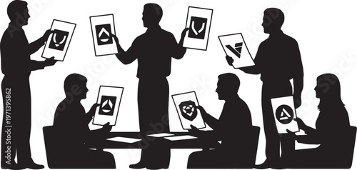 Black Solid Creative Director Comparing Logo Design Silhouettes Set of Six on White Background