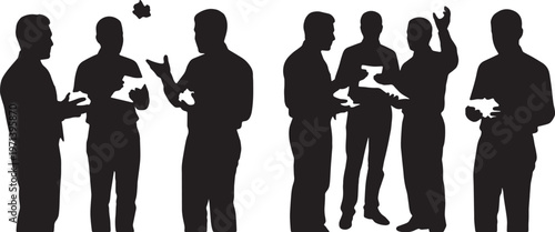 Black Solid Creative Writer Debating Naming Idea Silhouettes Set of Six on White Background