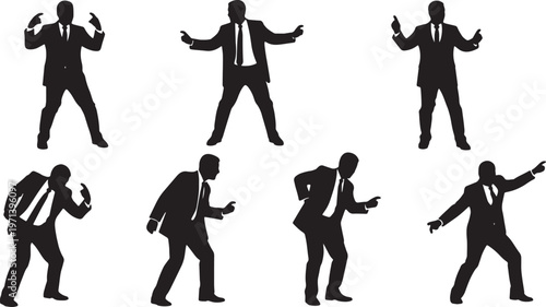 Black Solid Demanding Director Snapping Fingers Silhouettes Set of Six on White Background