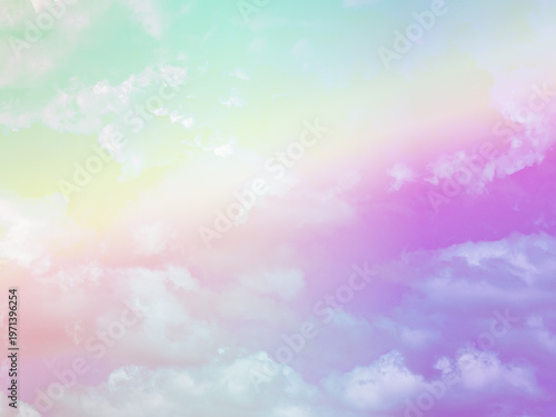 beauty sweet pastel green and pink colorful with fluffy clouds on sky. multi color rainbow image. abstract fantasy growing light
