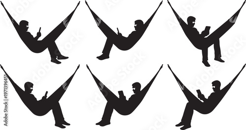 Black Solid Digital Nomad Hammock Tablet Sunglasses Silhouettes Set of Six on White Background