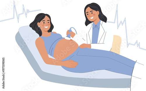 Pregnancy Ultrasound Checkup Illustration Prenatal Healthcare Concept