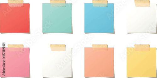 Sticky note with duct tape, post it note paper, memo reminder, sticky paper note with clipping path isolated on transparent background