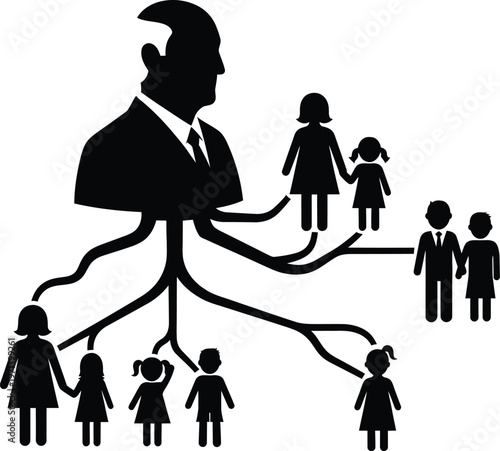 Fathers day vector illustration silhouette of a father with family roots celebrating parenthood and love