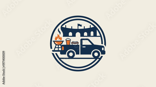 Tailgating Party with Stadium and Pickup Truck